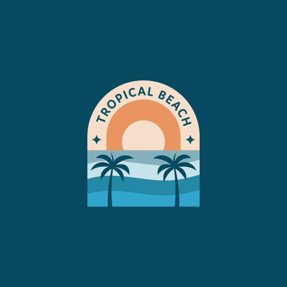 tropical playa logo diseño con dos palma arboles vector modelo