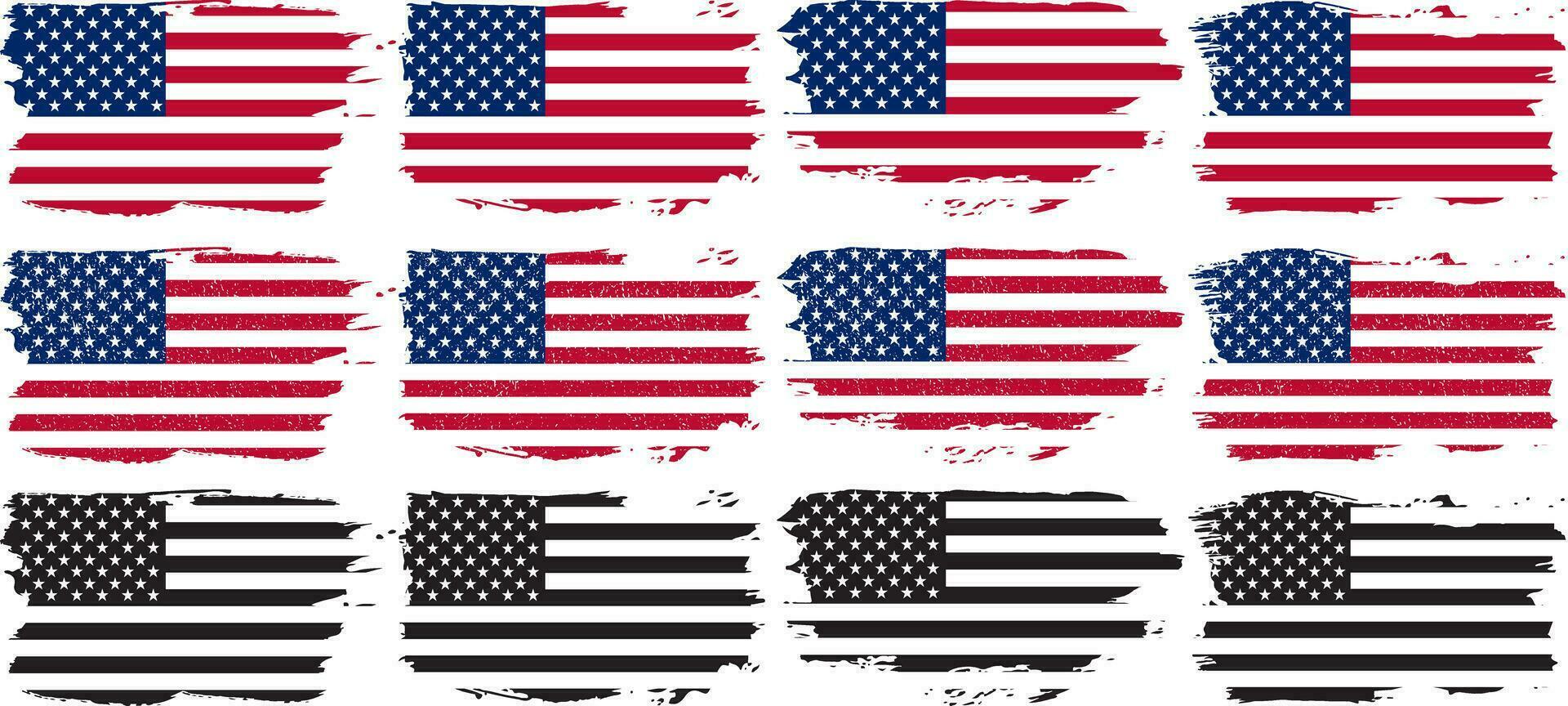 set of American flag, Flag USA set isolated icon, USA flag silhouette, American national symbol of United States with stars stripes illustration vector