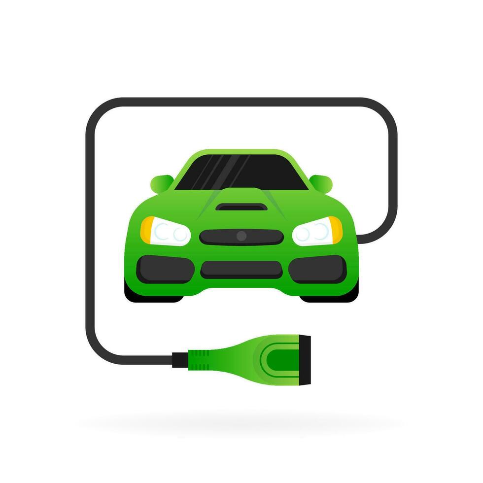 Electric car and Electrical charging station symbol on a white background. Vector illustration