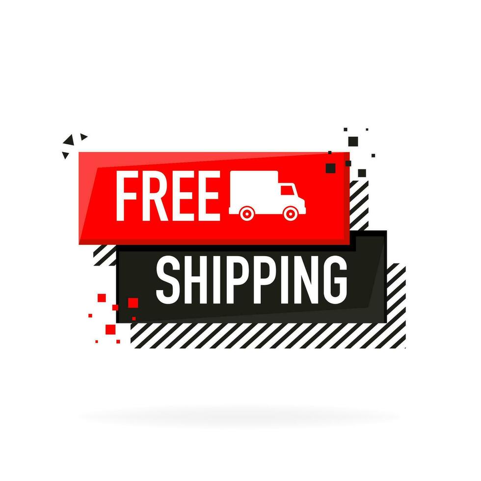 Free shipping service badge. Free delivery order with car on white background. Vector illustration.