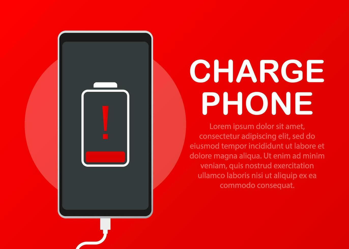 Illustration with charge mobile phones. Usb cable is connected to the smartphone. vector