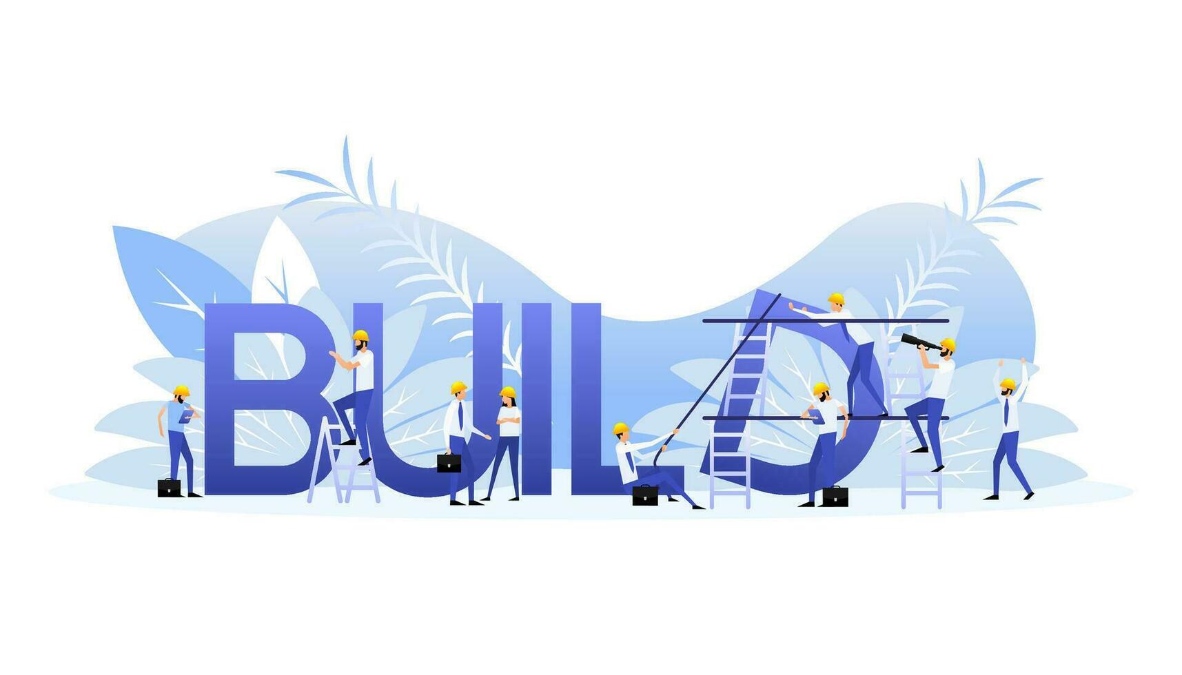 Build people, great design for any purposes. Teamwork business success. Web design isometric concept vector