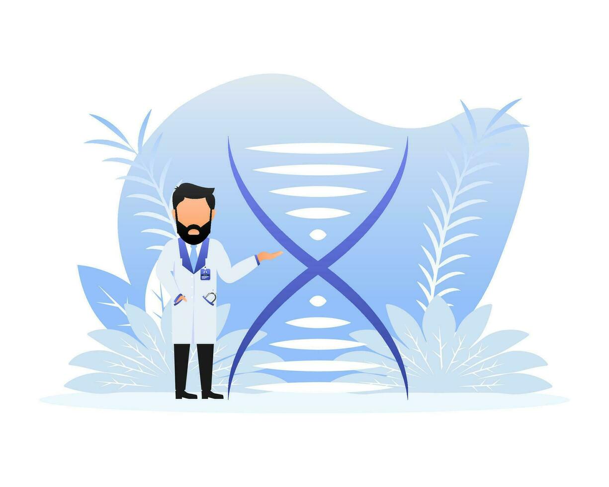 DNA structure, testing. DNA researchers making. Vector illustration.