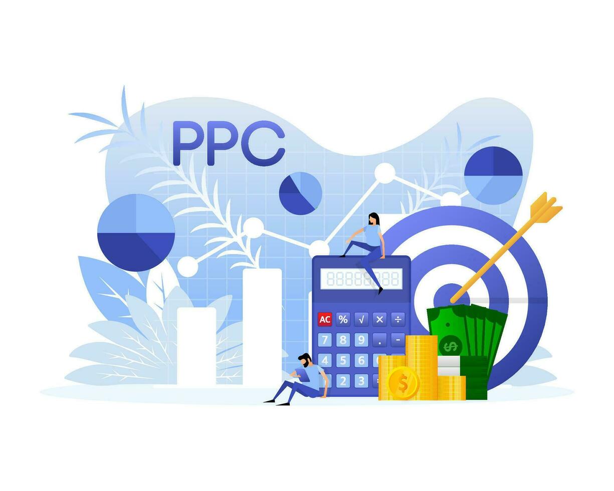 Ppc people for marketing design. Isometric vector illustration. Social media marketing
