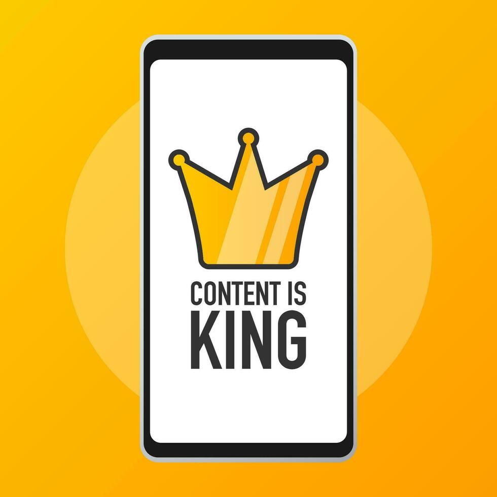 Content is king, flat icon, on a white background. Vector stock illustration.