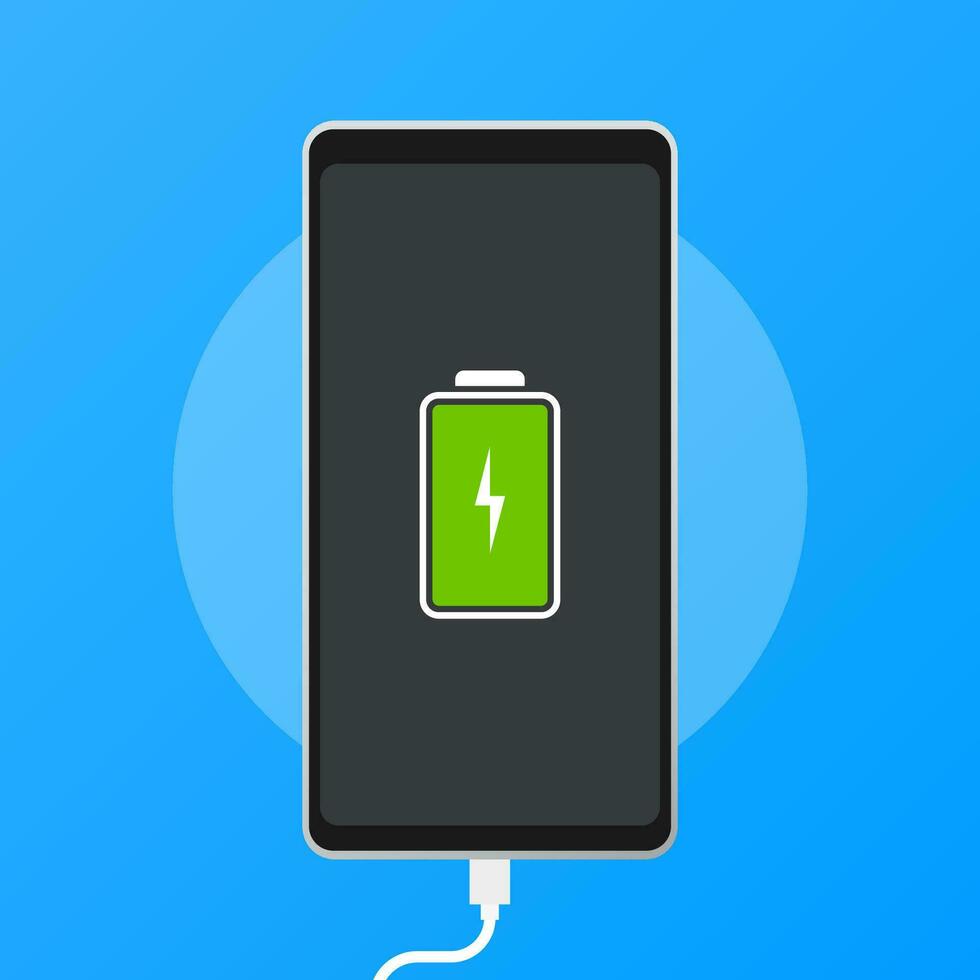 Illustration with charge mobile phones. Usb cable is connected to the smartphone. vector