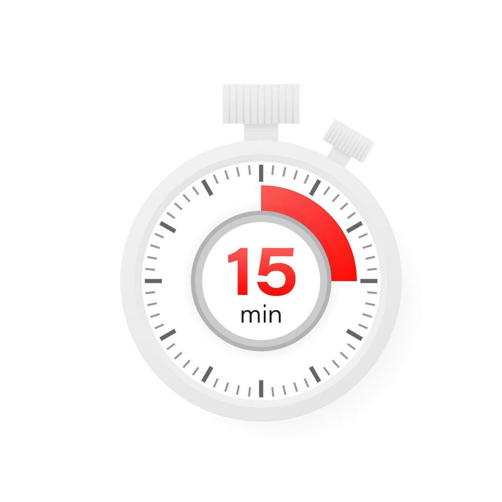 The 15 minutes timer. Stopwatch icon in flat style. vector