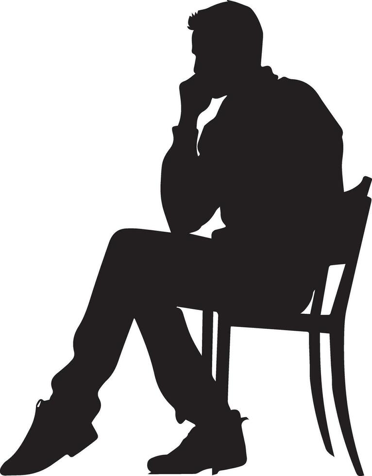 A man Thinking sitting on the chair vector silhouette