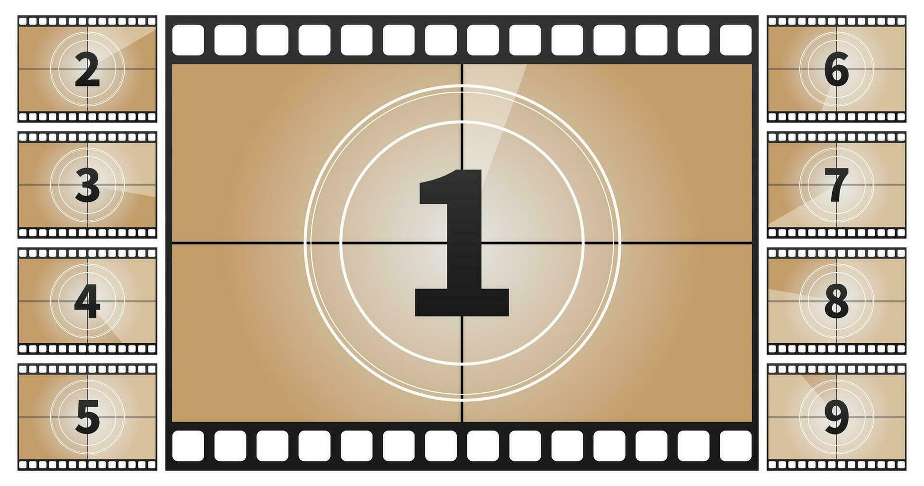 A classic movie countdown frame at the numbers. Vector illustration.