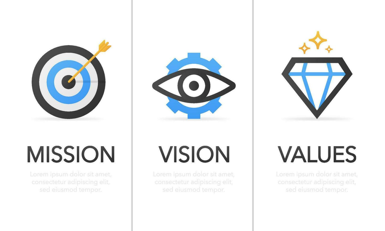 Mission. Vision. Values. Modern flat design concept. Vector icon on white background. Vector illustration.