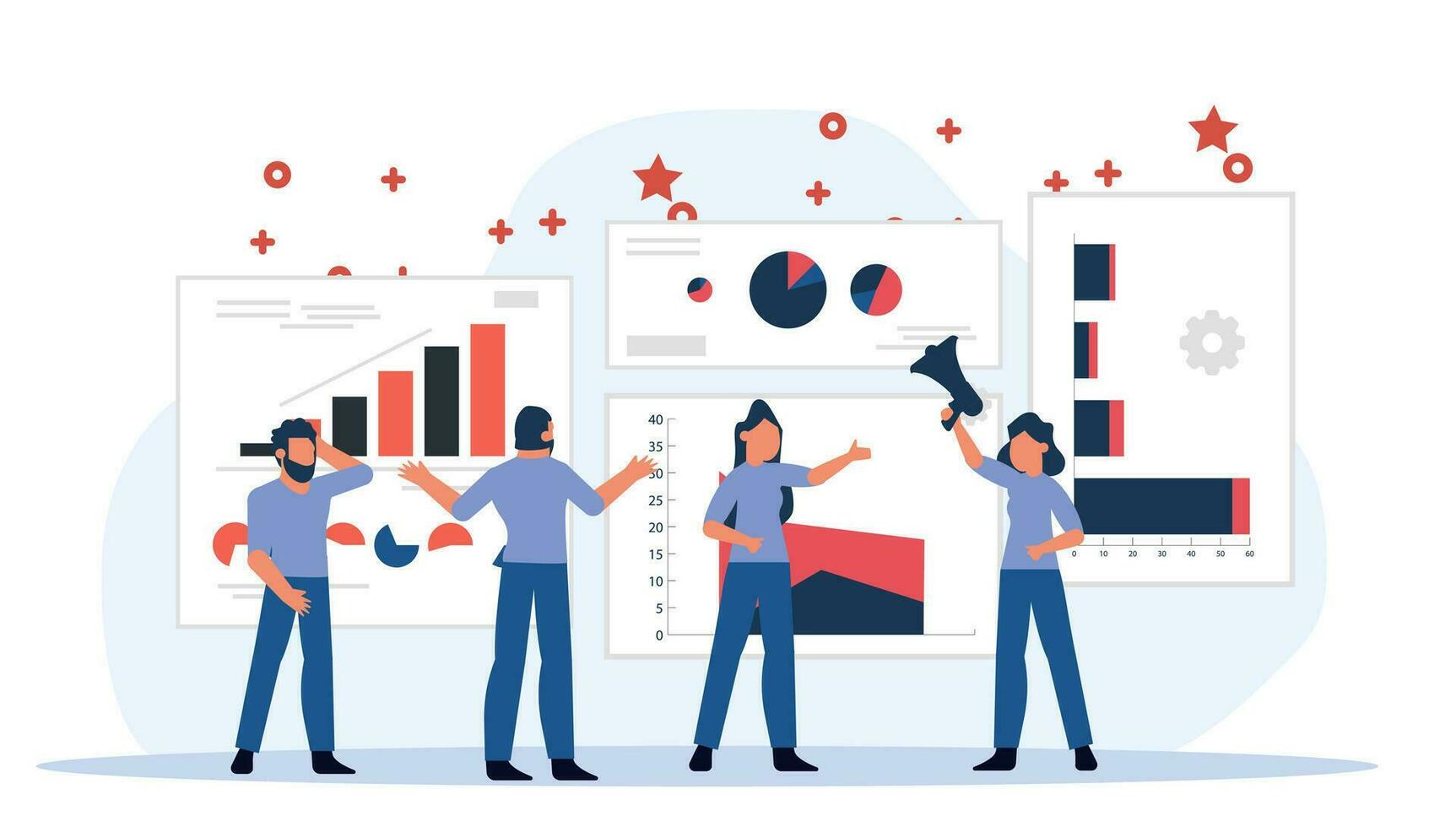 financiero datos análisis y esencial para eficaz negocio planificación. concepto vector ilustración gráfico vitrinas un persona analizando datos en un grafico, económico estrategias y mitigando riesgos