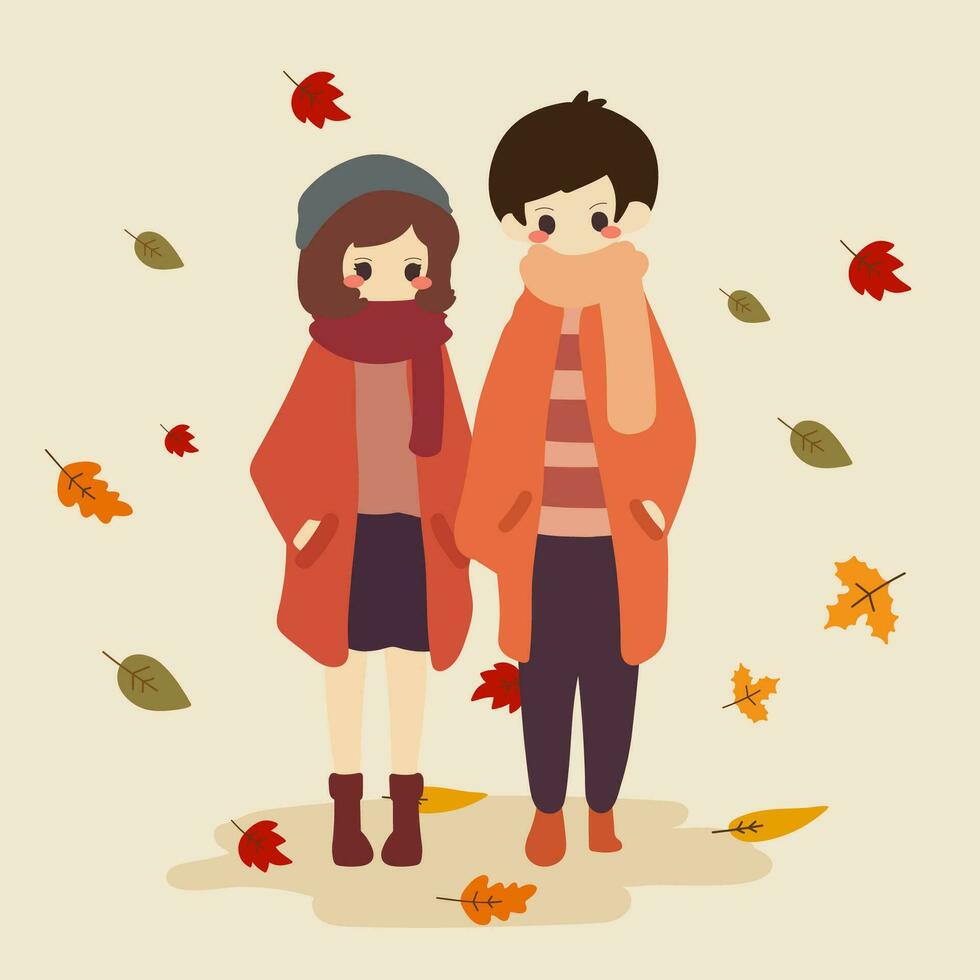 Autumn, full of autumn leaves, lovers are dating. vector