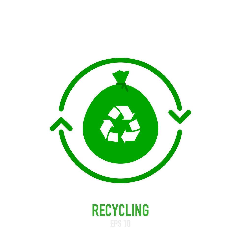 Waste recycling icon. Garbage bag in flat style. Vector illustration.