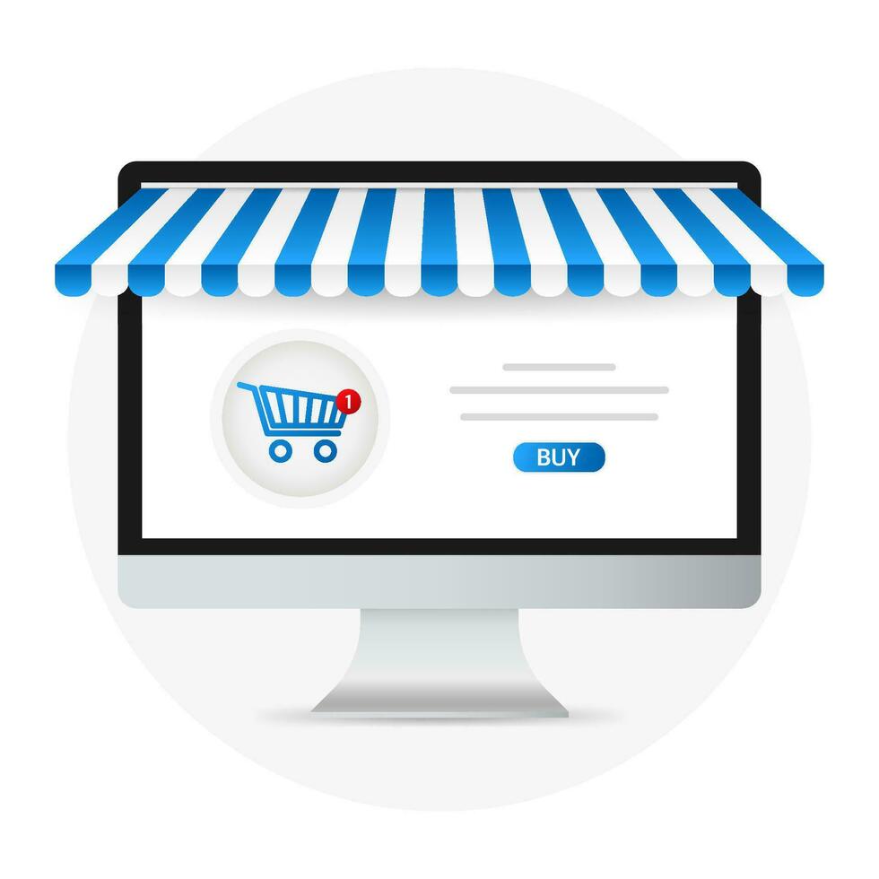 PC with and screen buy. Concept online shopping. vector