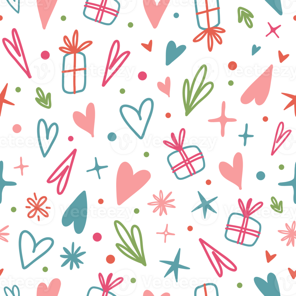 Valentines seamless pattern with love symbols in Doodle style png