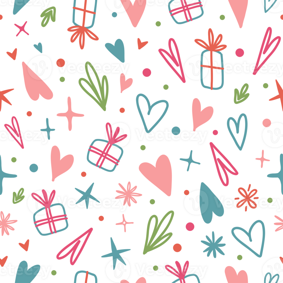 Valentines day seamless pattern with love symbols in Doodle style png