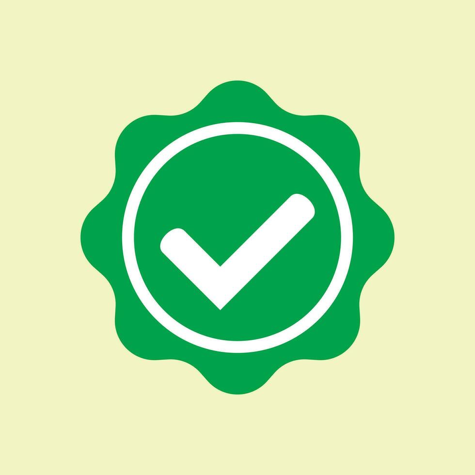 Approved icon. Green approved star sticker. Profile Verification. Accept badge. Green tick symbol, icon, sign in green color. Done. Confirmed account icon. Green check mark. vector