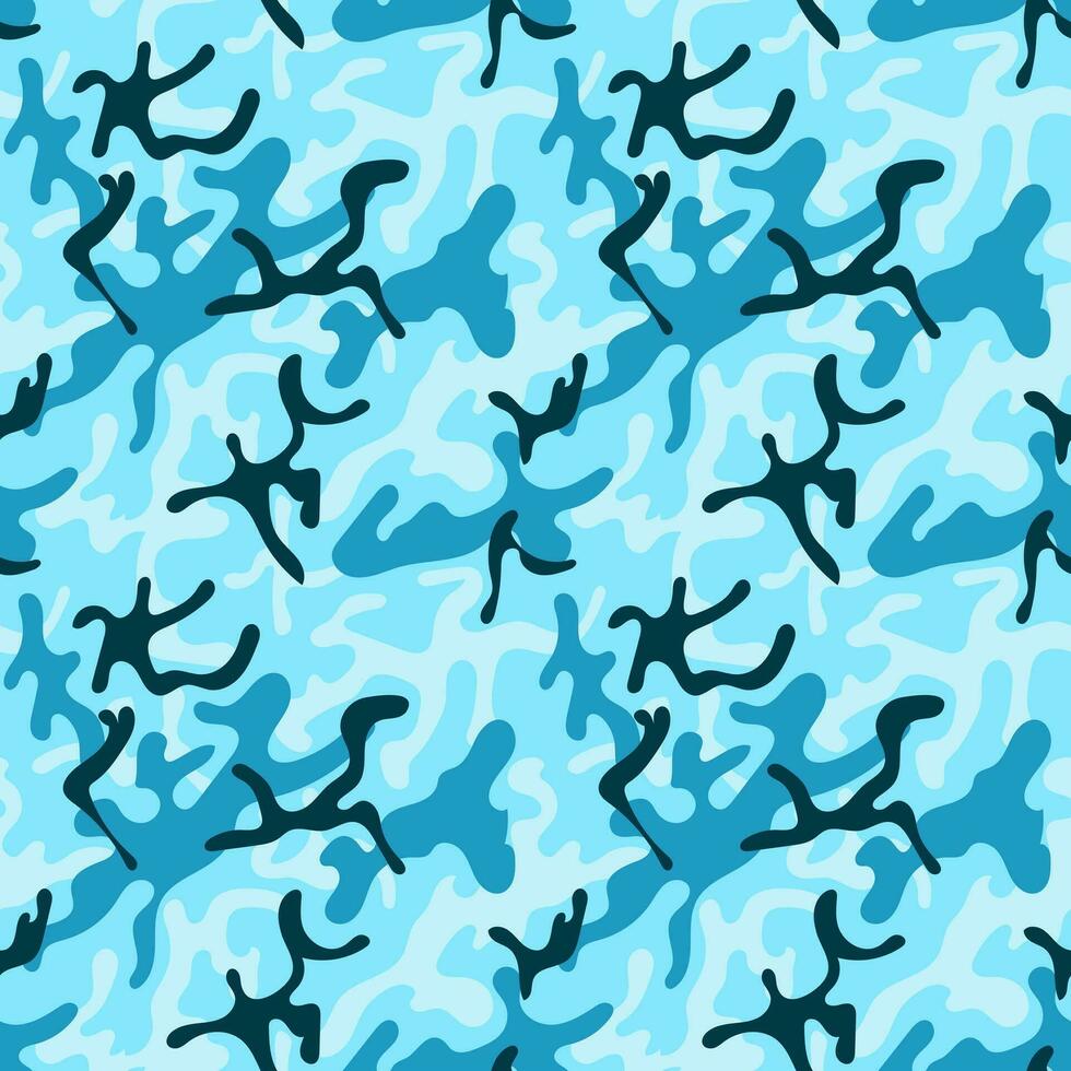 Military camouflage seamless pattern blue color. vector