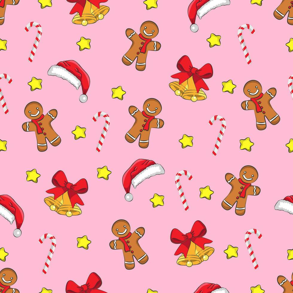 Cute Christmas vector seamless pattern pink background.