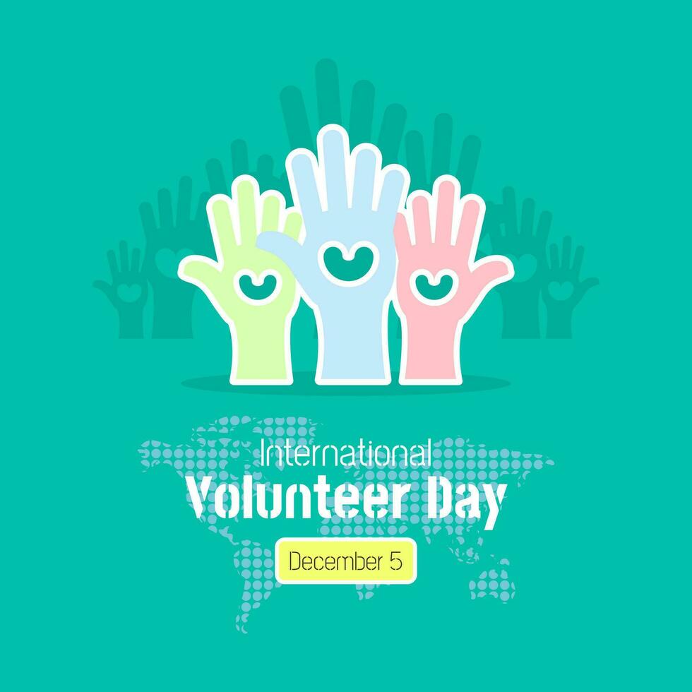 International Volunteer Day poster with many helping hands with love vector