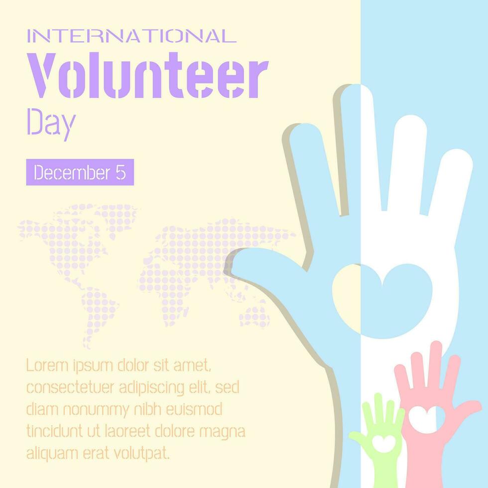 internacional voluntario día póster con Ayudar manos con amor vector