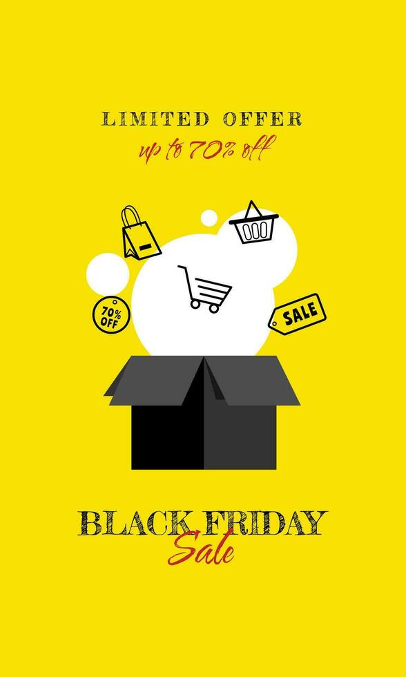 Black Friday poster with lots of shopping elements out of the box vector