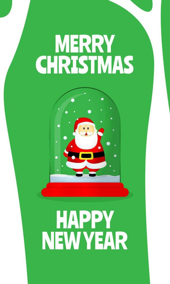 Merry Christmas and New Year poster with Santa Claus in the glass vector
