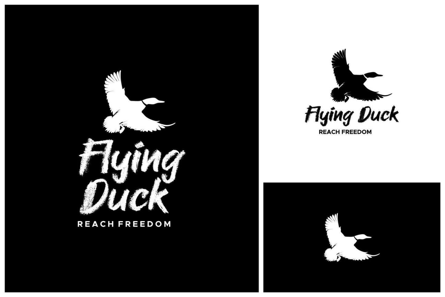 Flying Duck Silhouette For Bird Fowl logo, Mallard Wild Logo For Hunting Area Or Duck Habitat Symbol vector