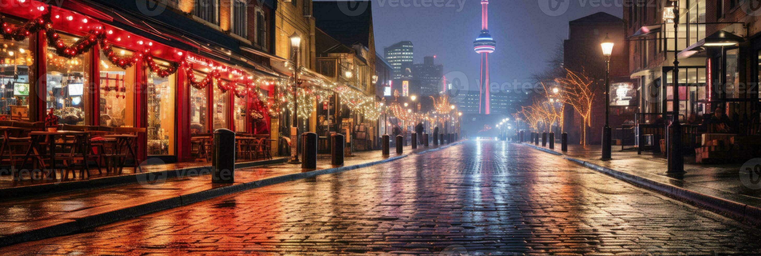 North American holiday markets lit up at night background with empty space for text photo