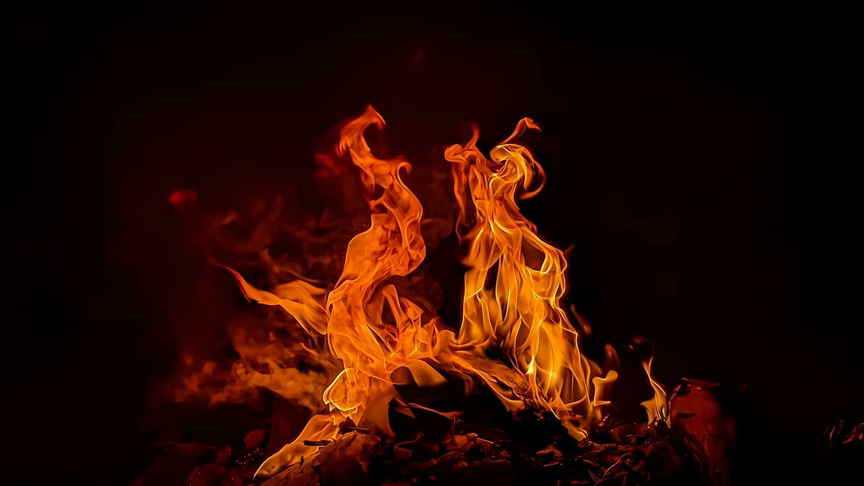 Fiery Night, Flames Dance in the Dark photo