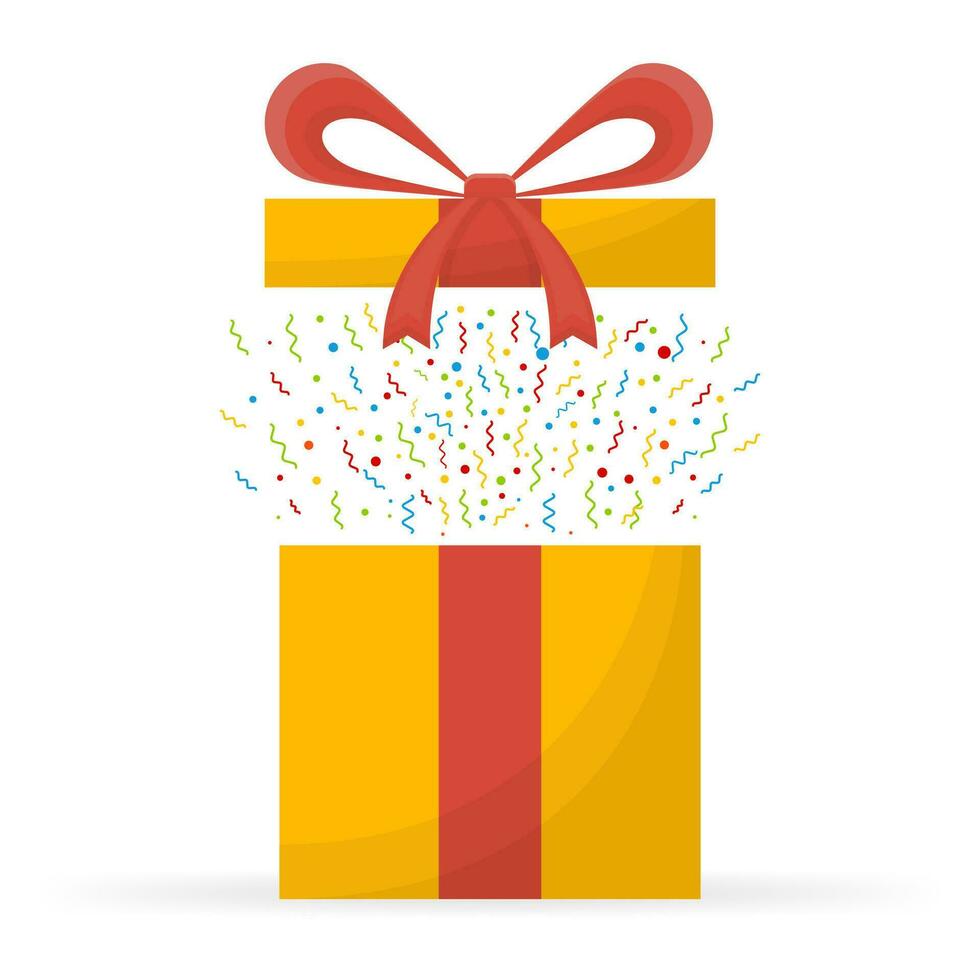 Special prize, reward gifts, surprising present box, yellow gifts with red ribbon, bonus concept. vector