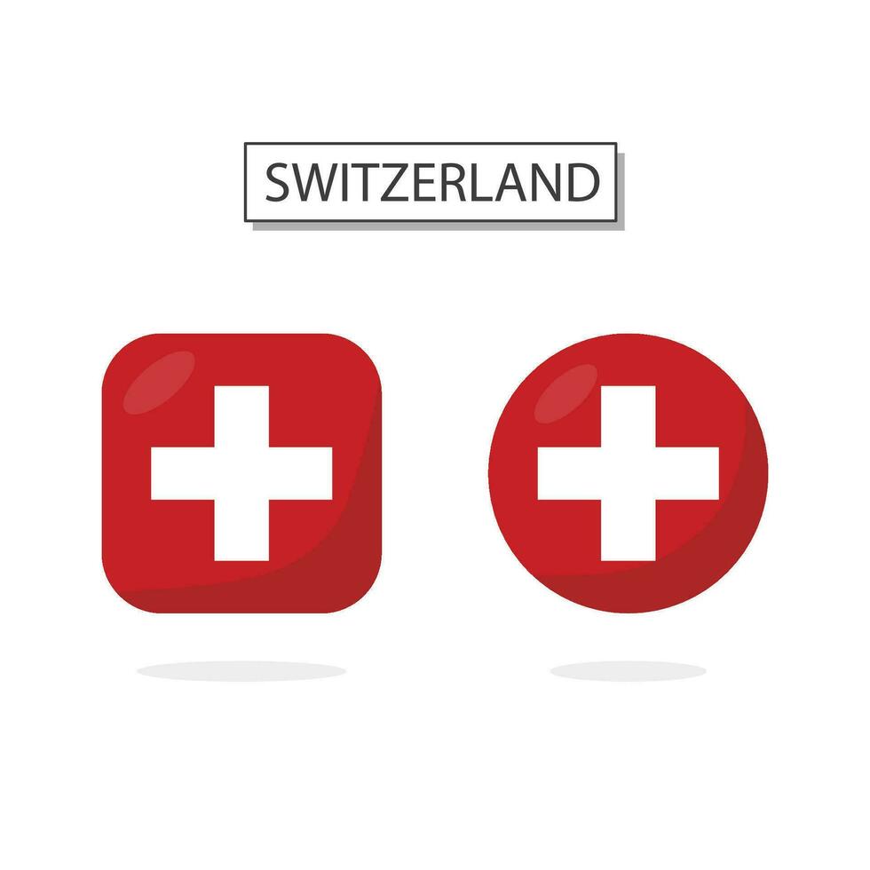 Flag of Switzerland 2 Shapes icon 3D cartoon style. vector