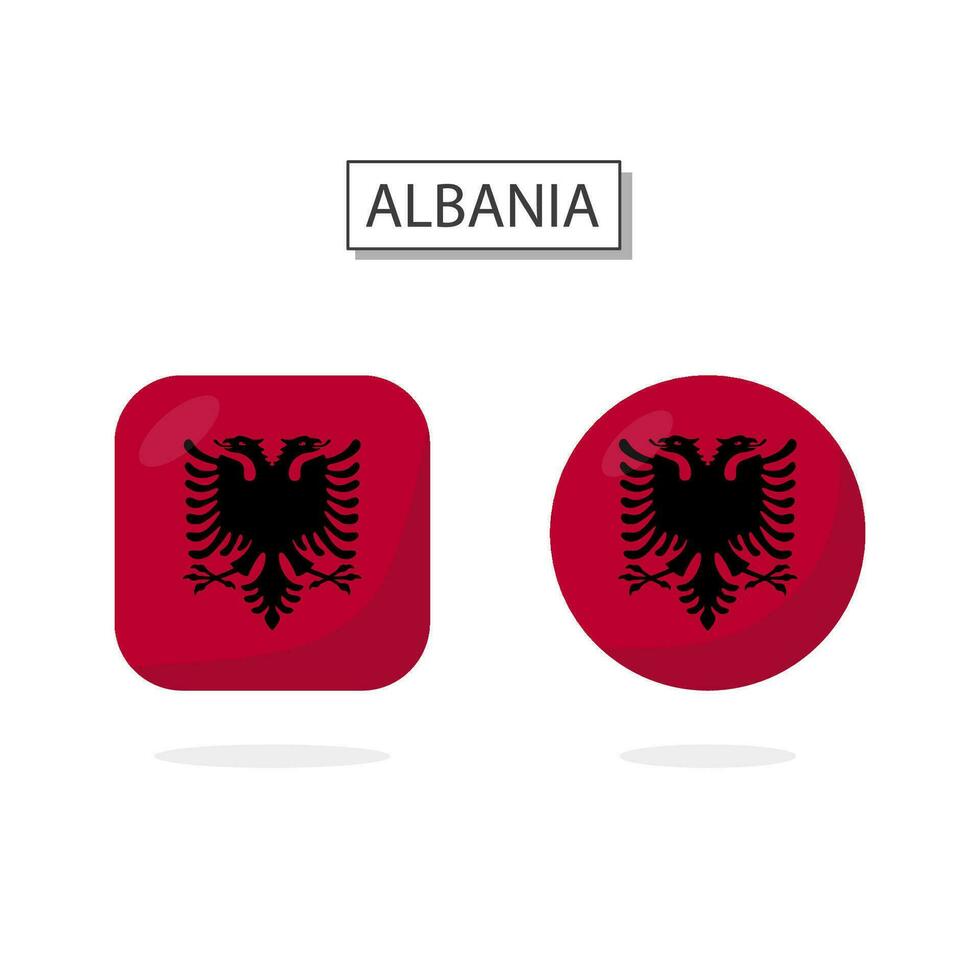 Flag of Albania 2 Shapes icon 3D cartoon style. vector