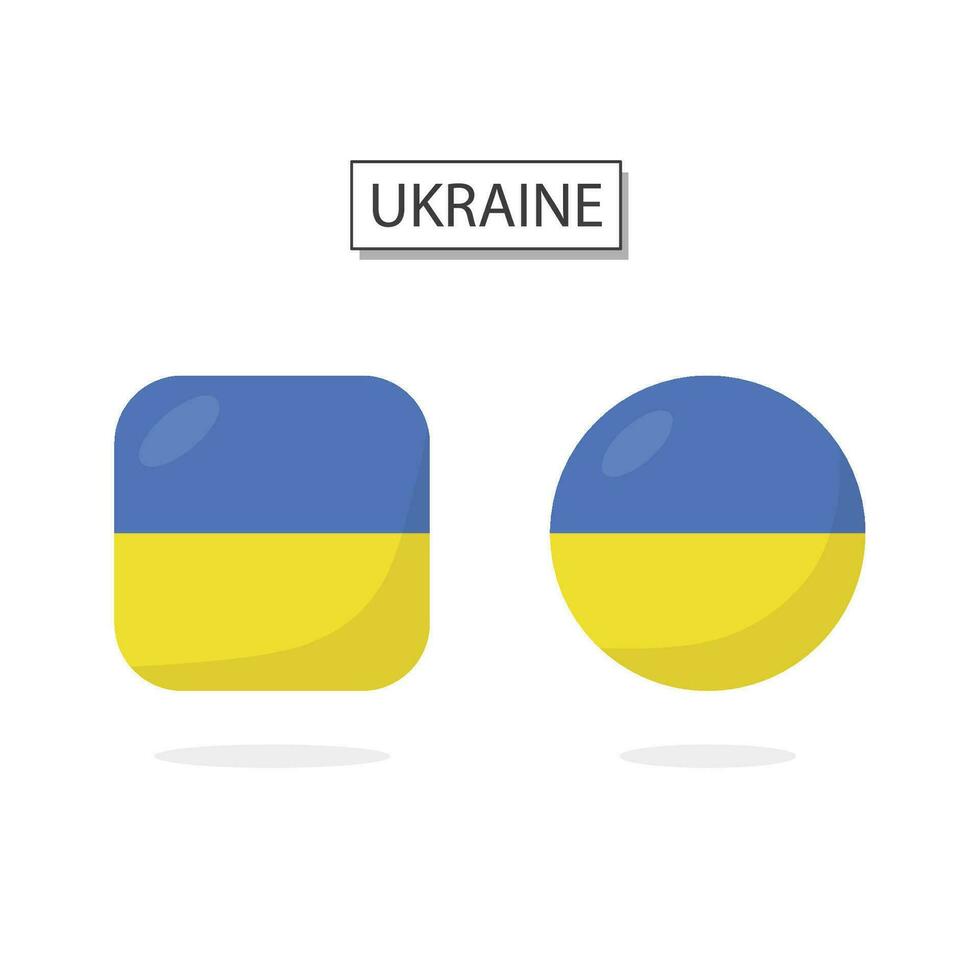 Flag of Ukraine 2 Shapes icon 3D cartoon style. vector