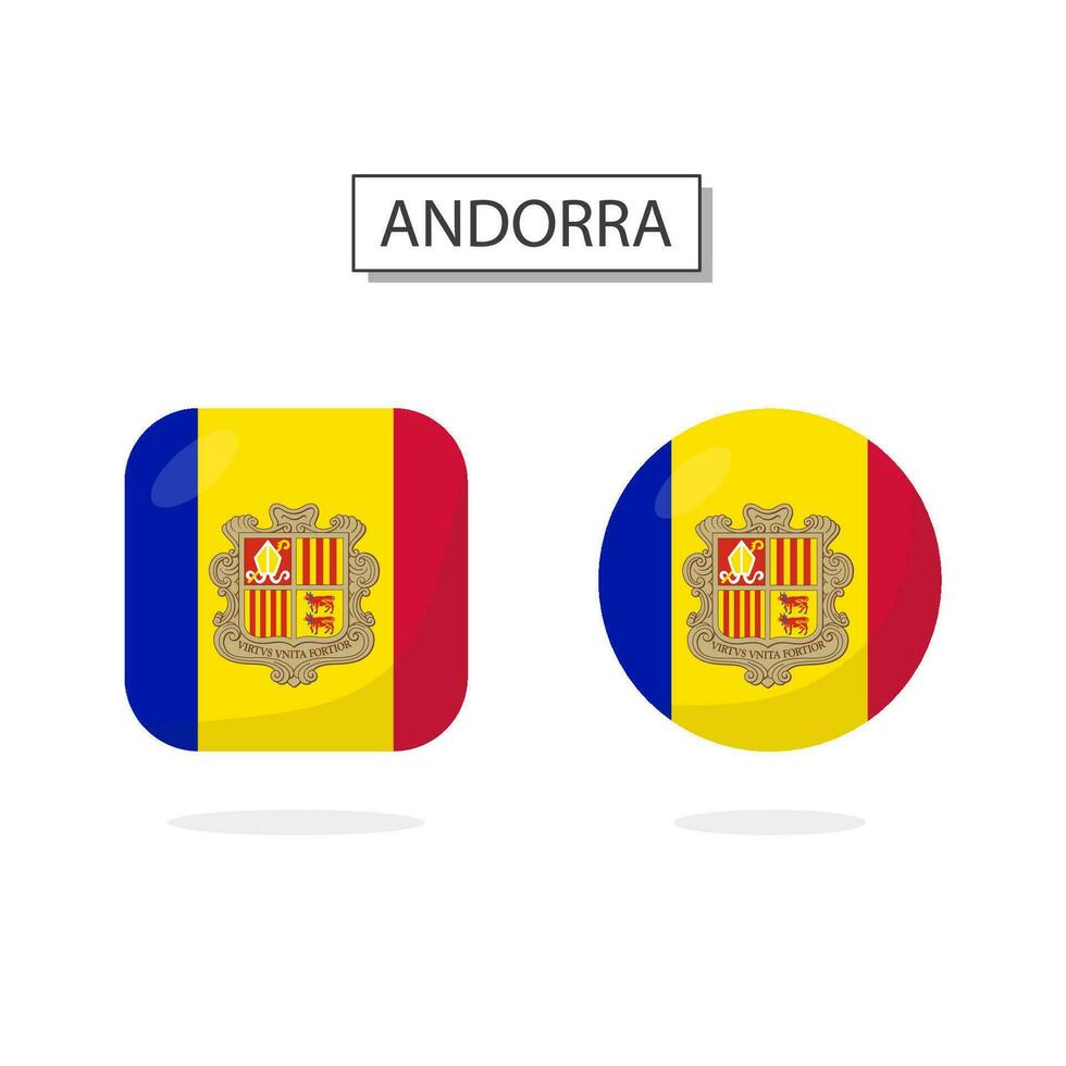Flag of Andorra 2 Shapes icon 3D cartoon style. vector