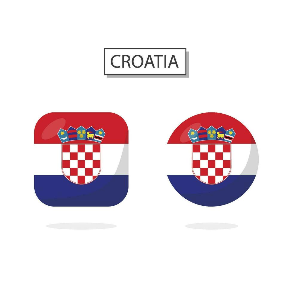 Flag of Croatia 2 Shapes icon 3D cartoon style. vector