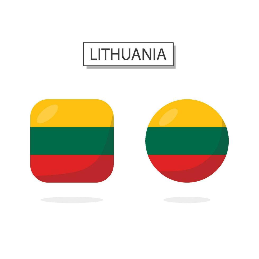 Flag of Lithuania 2 Shapes icon 3D cartoon style. vector