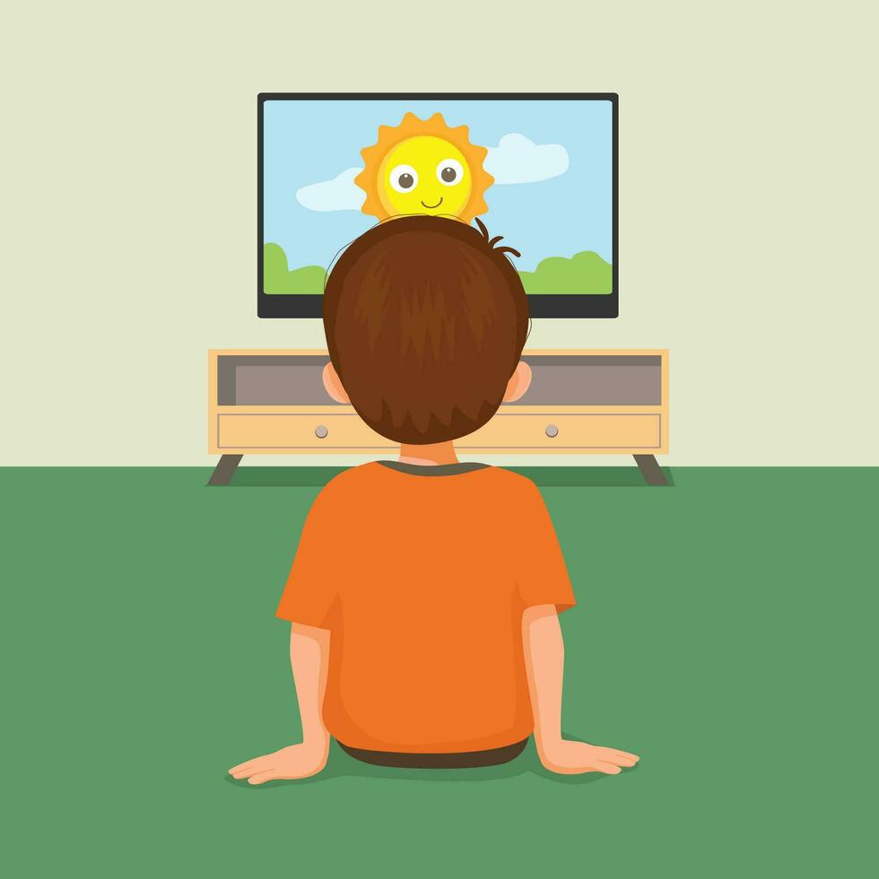 Cute little boy watching TV sitting on the floor vector