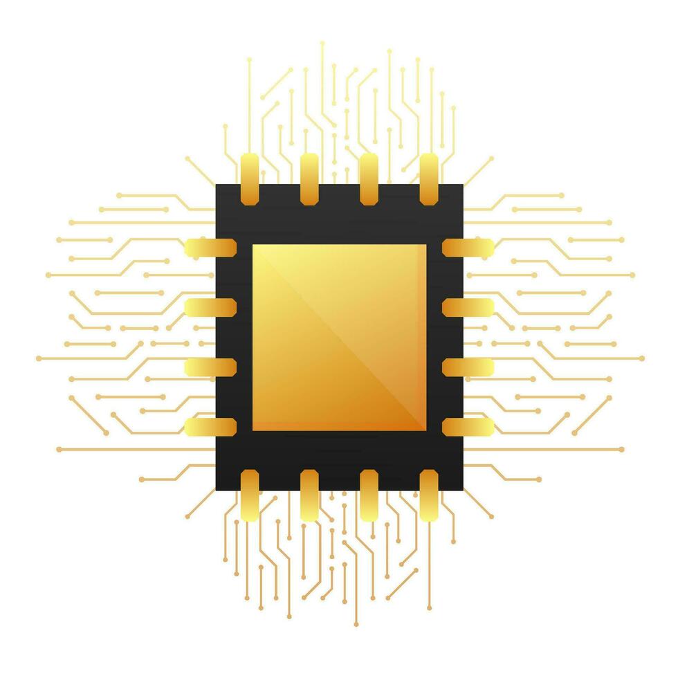 Computer Processor chip, CPU Microprocessor. Vector illustration.