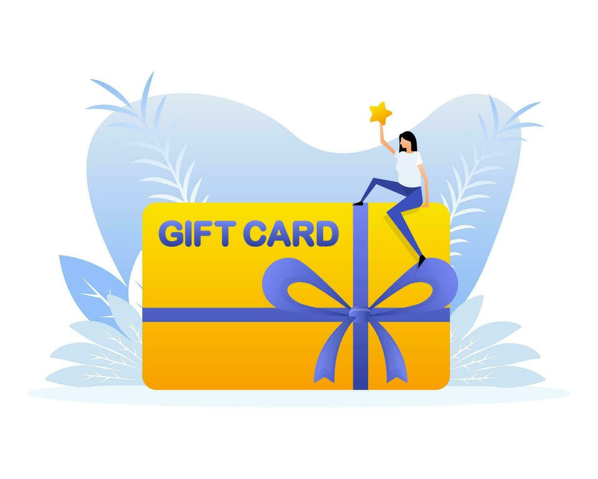 Gift card with people. Flat vector people character illustration. Shopping event illustration