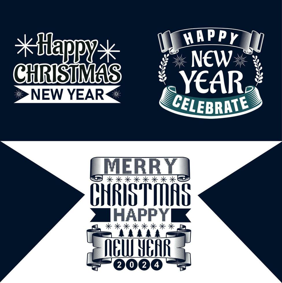 contento nuevo año y alegre Navidad tipografía t camisa diseño vol. 007 vector