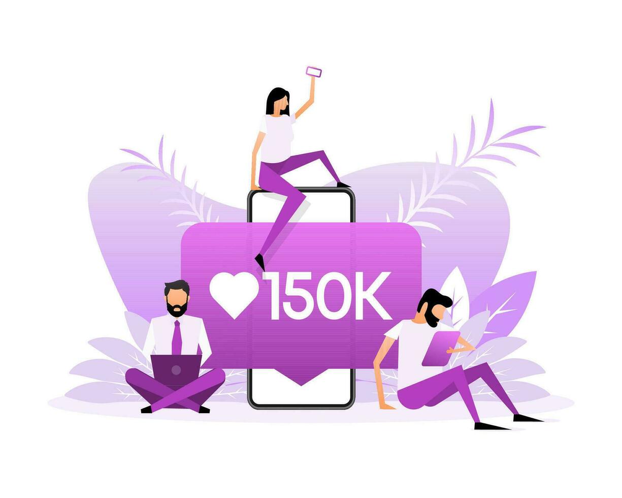 150 k followers with flat style people. Vector illustration