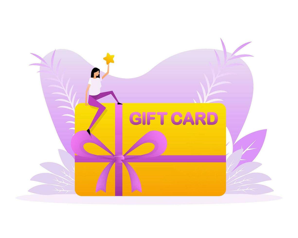 Gift card with people. Flat vector people character illustration. Shopping event illustration
