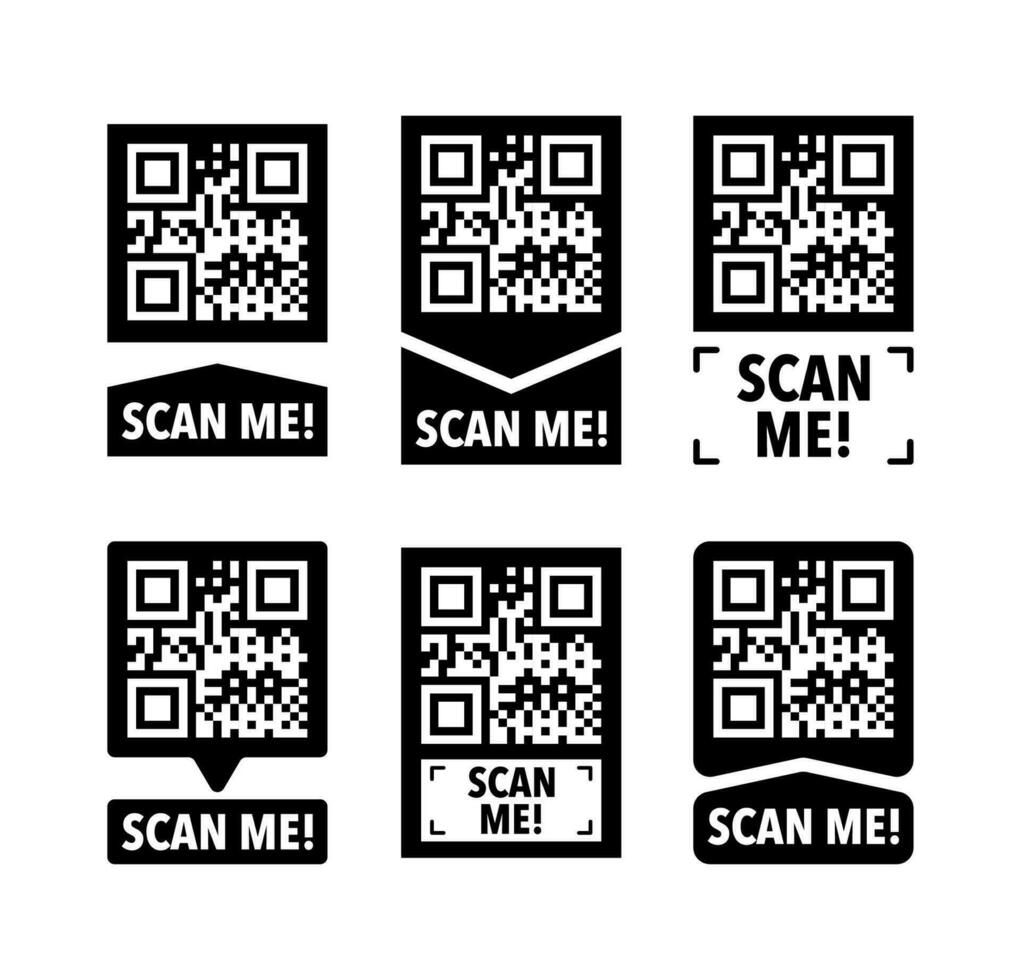 Scan me icon with QR code. Inscription scan me. QR code label. vector