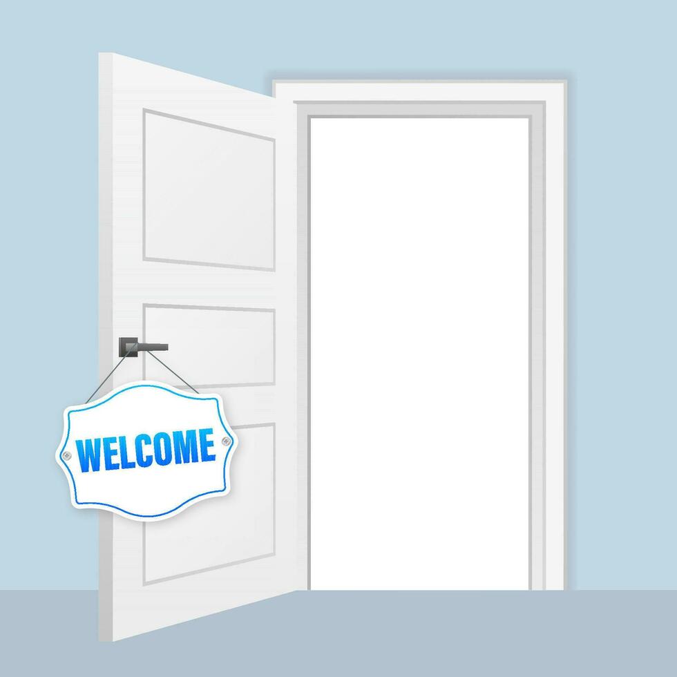 Welcome business sign on door. Vector illustration.