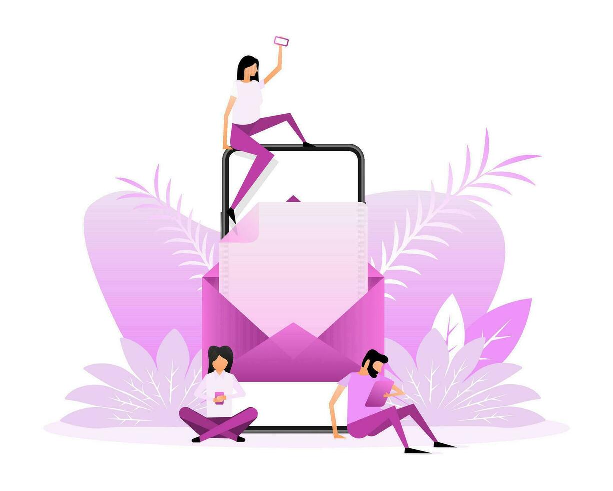 Flat illustration with envelope people for banner design. Vector illustration design