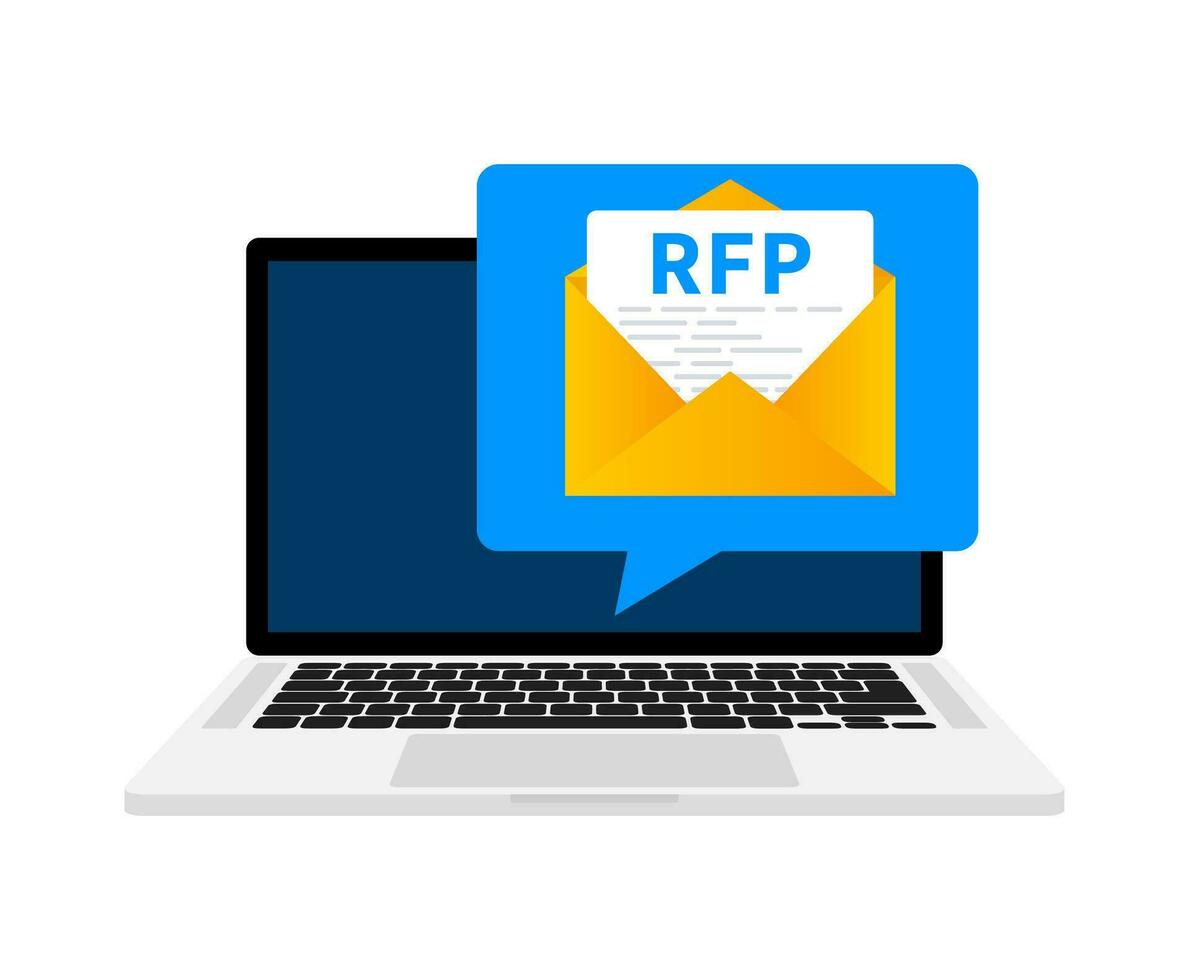 rfp - solicitud para propuesta documento, contrato en el mano vector