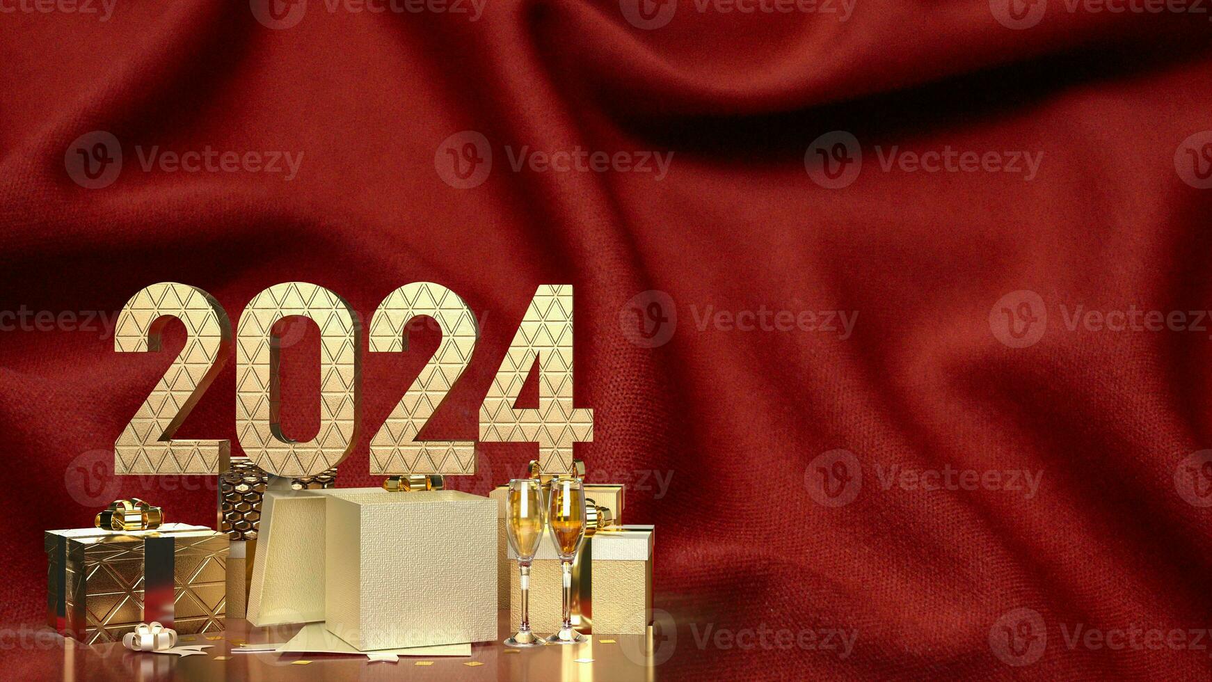 The Gold Number and gift box for celebration 2024 3d rendering photo