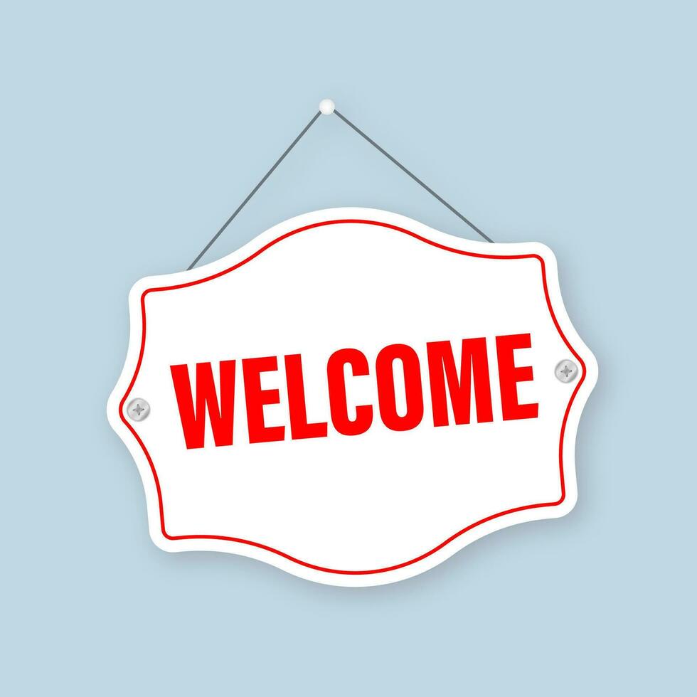 Welcome business sign on door. Vector illustration.