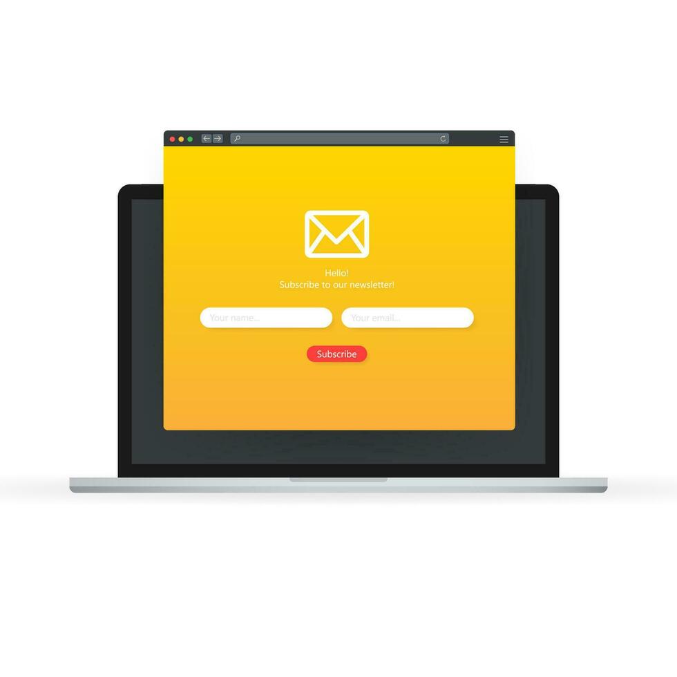 Subscribe to our newsletter form. Sign up form with envelope, email sign. Vector illustration.